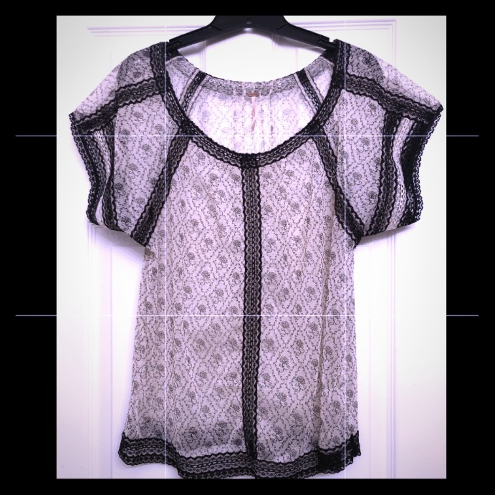 Free People Black and White Lace Blouse